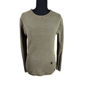 Buffalo David Bitton Mens Medium Olive Green Waffle Knit Long Sleeve Shirt